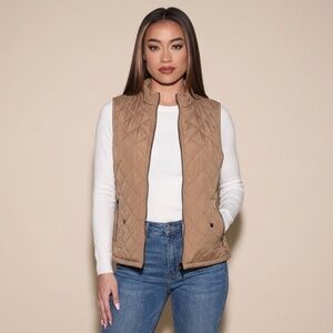 Tan Quilted Jacket Zip Up Vest